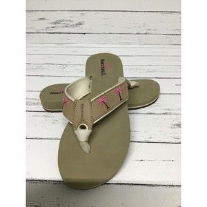 margaritaville Women's Flip Flop Thong Tan Pink Palm Trees Sz 8